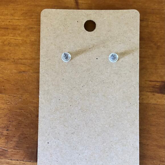 Pink Present Gold Ribbon Stud Earrings - Hand Painted Wood, Hypoallergenic - Picture 2 of 4